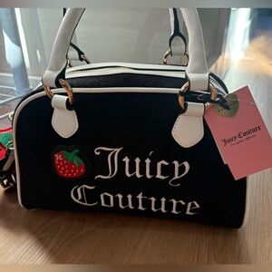 New Juicy Couture Black & White Satchel with Strawberry Coin purse